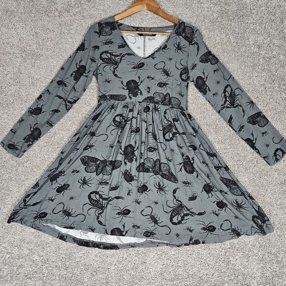 Disturbia Dresses & Skirts - Disturbia Dress Womens 2 Gray Parasite Smock Mini Insects AOP Goth Feminine